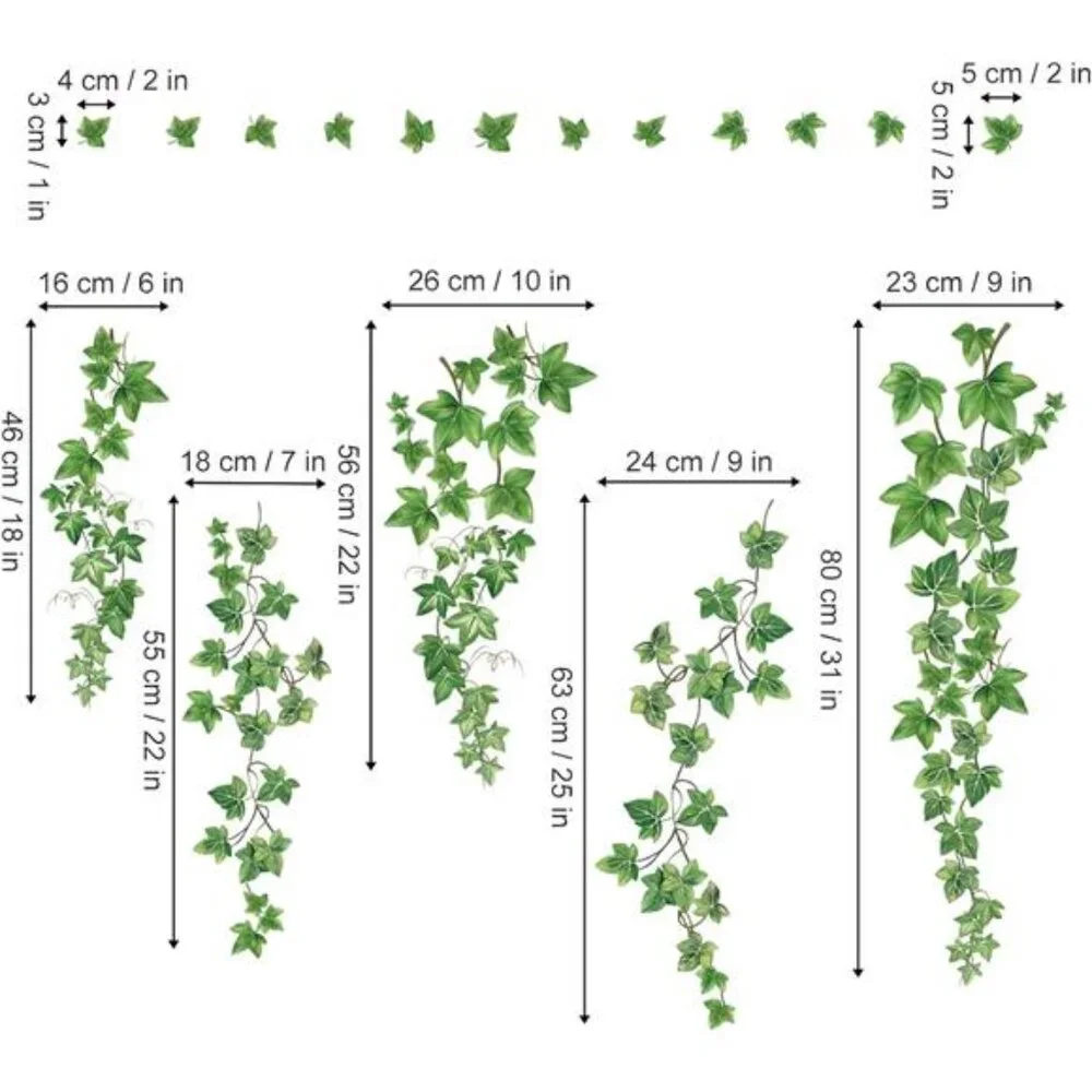 Hanging Vine Wall Decals Ivy Leaves Wall Stickers Bedroom Living Room Decor Art